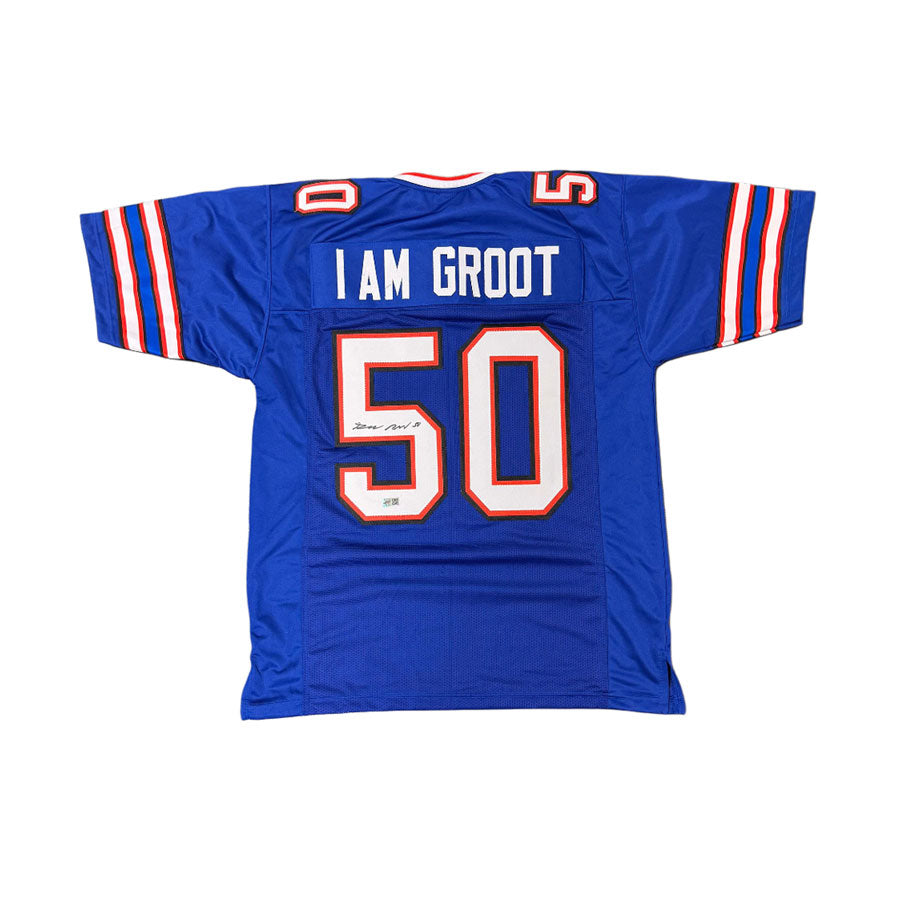 Greg Rousseau Autographed "I Am Groot" Blue Pro-Style Football Jersey