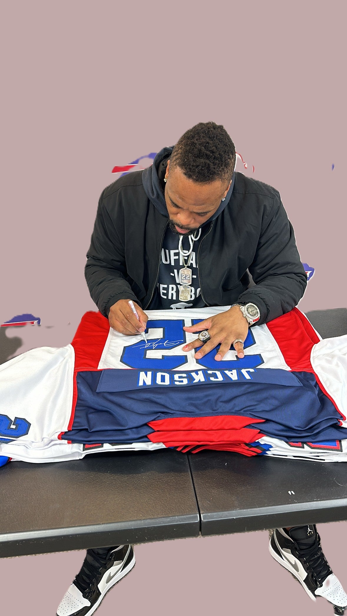 Fred Jackson Signed Pro-Style White Throwback Football Jersey