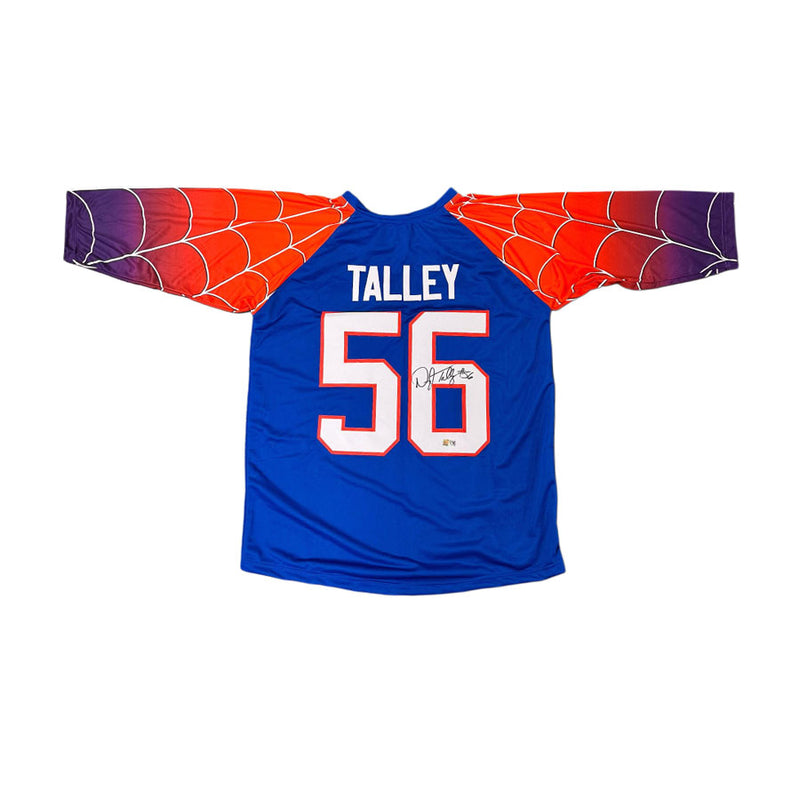 Darryl Talley Signed Pro-Style Spiderman Blue Football Jersey