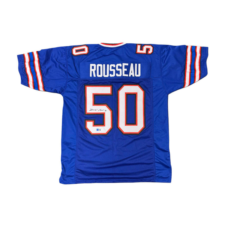Greg Rousseau Signed Pro-Style Blue Football Jersey