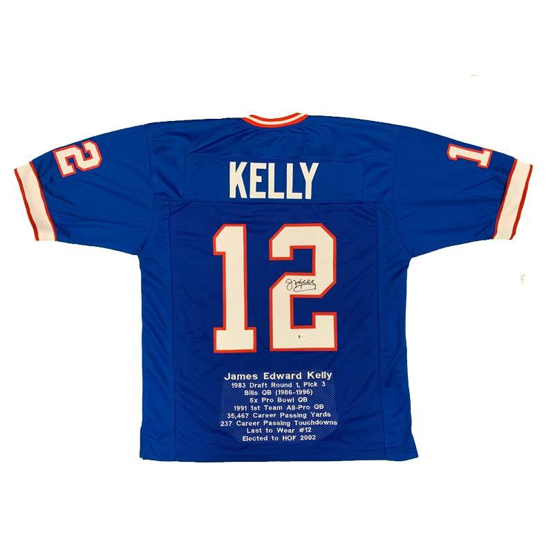 Jim Kelly Signed Custom Blue STAT Football Jersey Custom Jerseys TSE Buffalo 