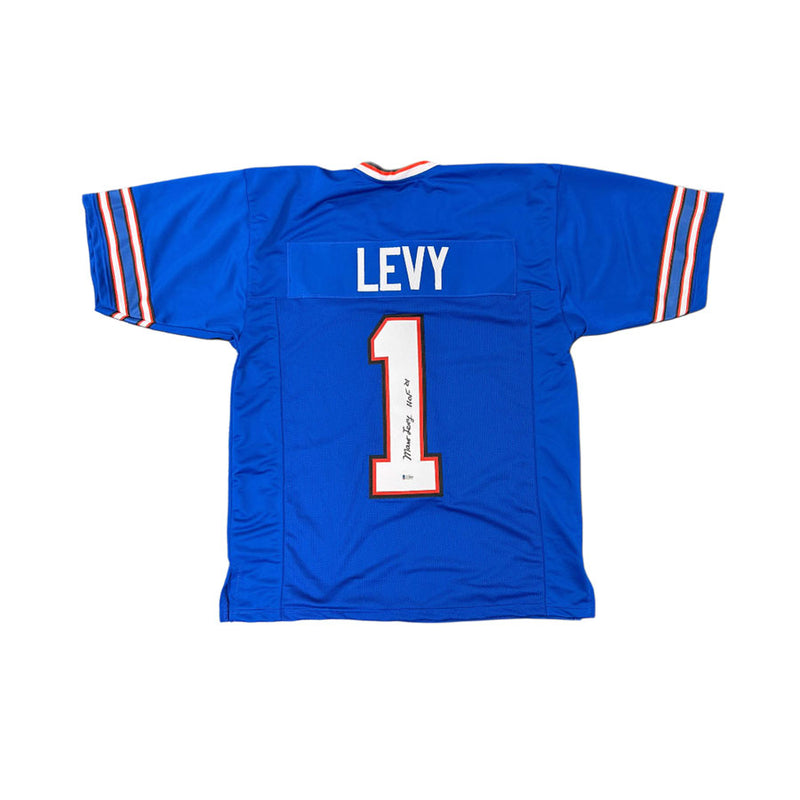 Marv Levy Signed Pro-Style Blue Football Jersey with HOF 01
