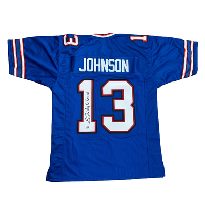 Stevie Johnson Signed Pro-Style Blue Football Jersey with Why So Serious