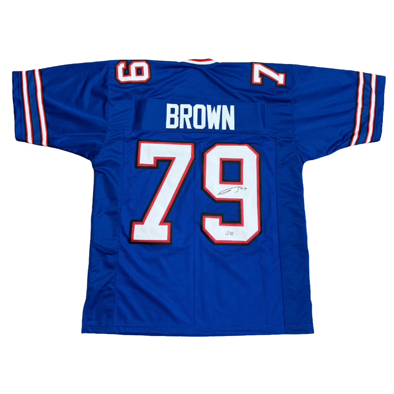 Spencer Brown Signed Pro-Style Blue Football Jersey