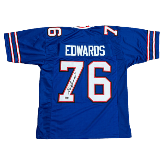 David Edwards Autographed Pro-Style Blue Football Jersey