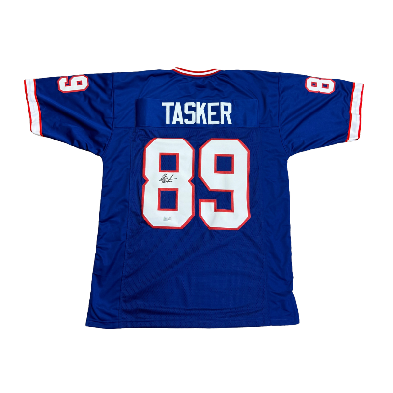 Steve Tasker Signed Pro-Style Blue Football Jersey