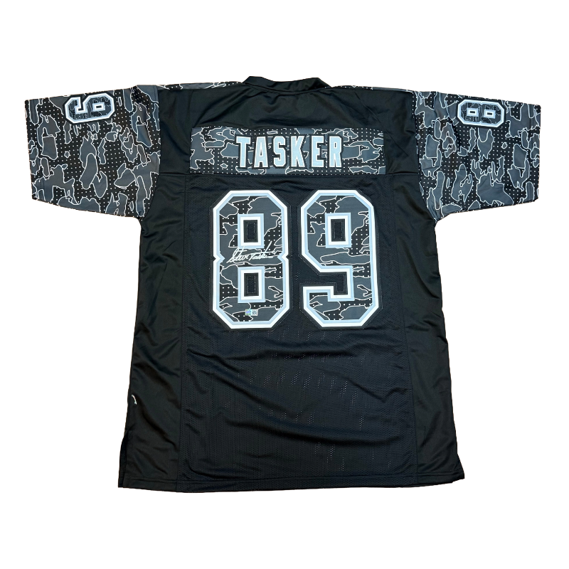Steve Tasker Signed Pro-Style Black Reflective Football Jersey